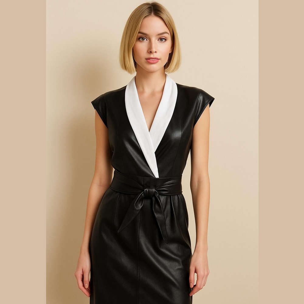 New York & Company Black Dress with White Accents